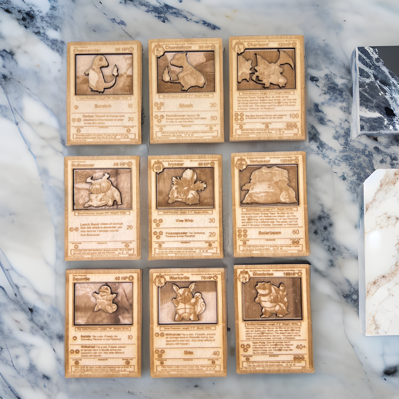 wood pokemon cards 3D Wooden Pokemon Trading Card Replica Laser Cut Multi-Layered Collect –  Senpai3D